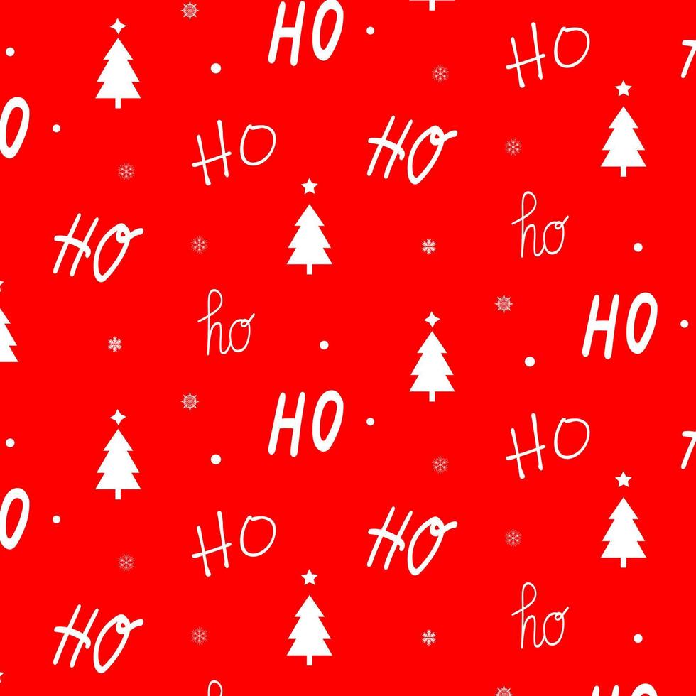 Christmas and New Year seamless pattern. Ho Ho Ho drawn letters, snowflakes and Christmas trees. vector
