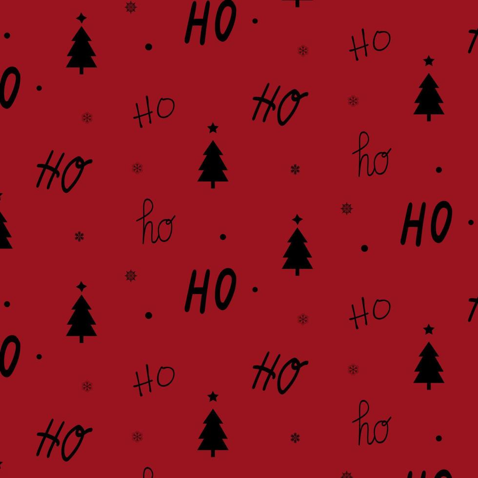 Christmas and New Year seamless pattern. Ho Ho Ho drawn letters, snowflakes and Christmas trees. vector