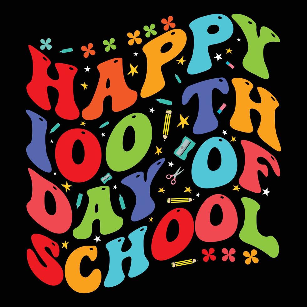 100 días de diseño de camisetas escolares, diseño de camisetas para niños, camiseta feliz primer día de clases vector