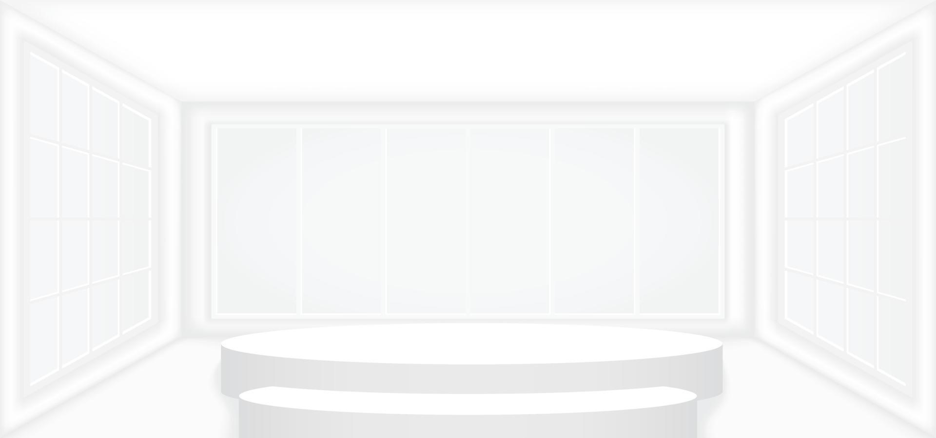 Empty white room with window vector illustration. Abstract 3d interior
