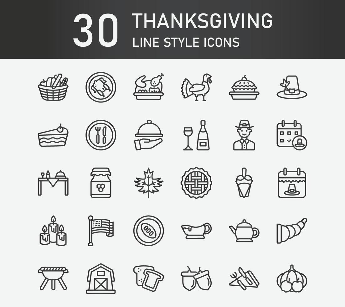 Thanksgiving icon set. Different thanksgiving collection, Thanksgiving in outline style. Vector