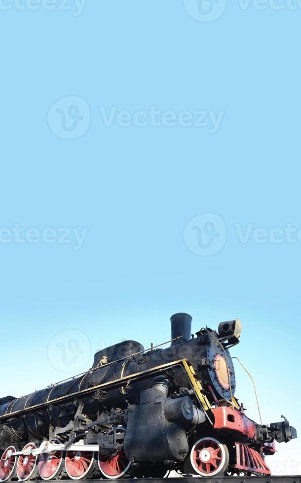 Antique black retro-train on track. photo