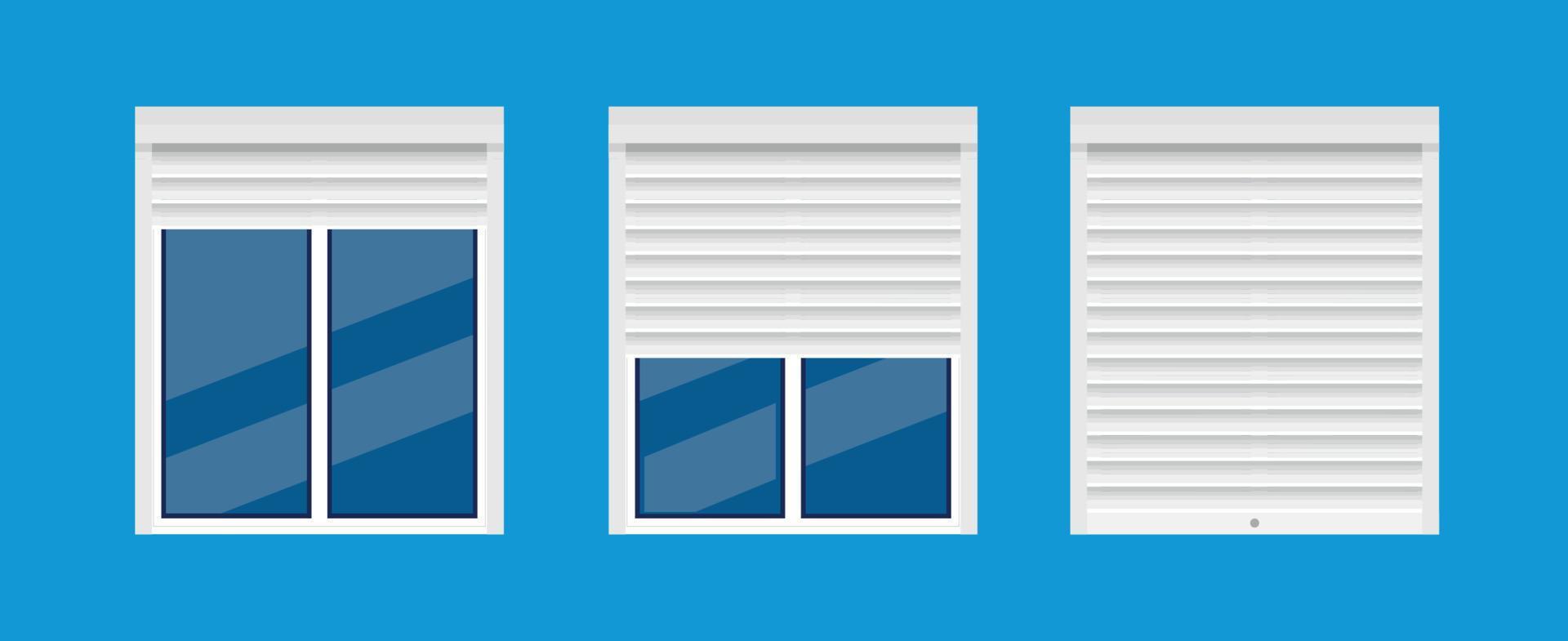 Window with rolling shutters vector flat design.