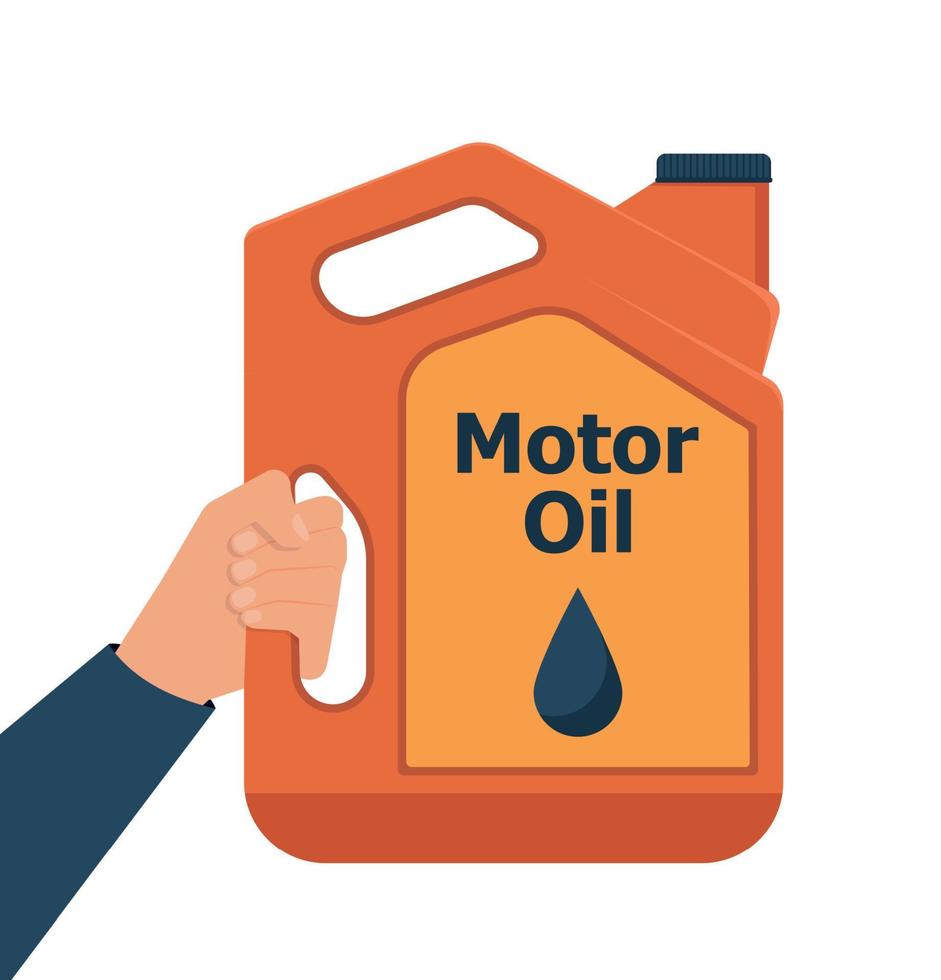 Illustration of replacement motor oil in an internal combustion engine. Picture of motor, engine oil tank, flat style. Service concept and repair. vector