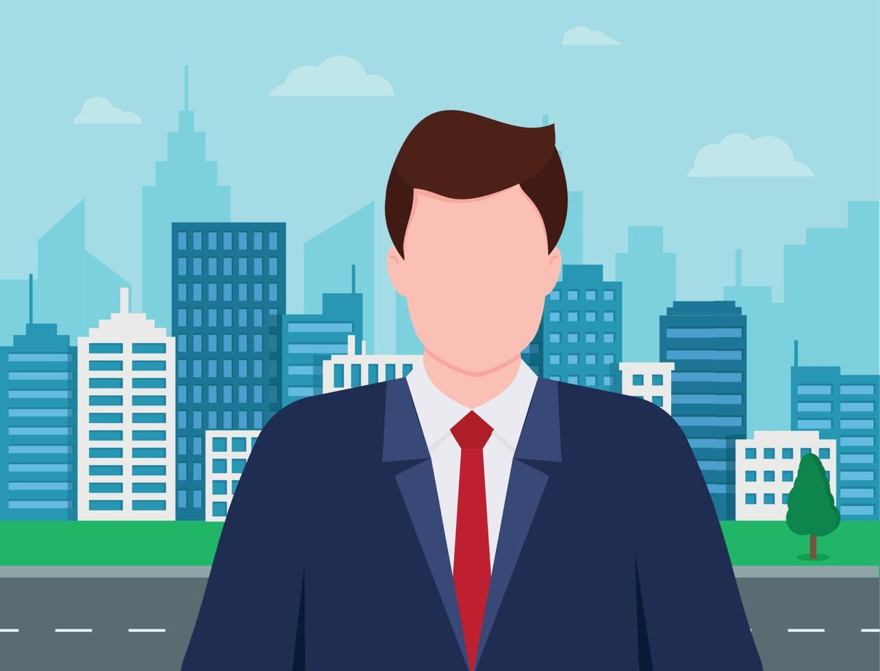 Businessman Executive Business Man over City Skyscraper Flat Vector Illustration