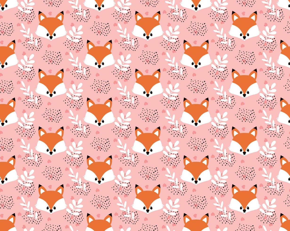 Vector cute cartoon fox seamless pattern. Orange fox s head on background. Good for print, textile, fabrics, wallpaper, decoration.