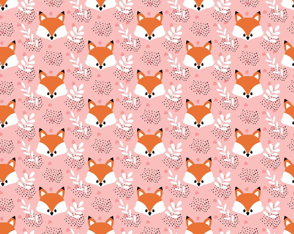 Vector cute cartoon fox seamless pattern. Orange fox s head on background. Good for print, textile, fabrics, wallpaper, decoration.