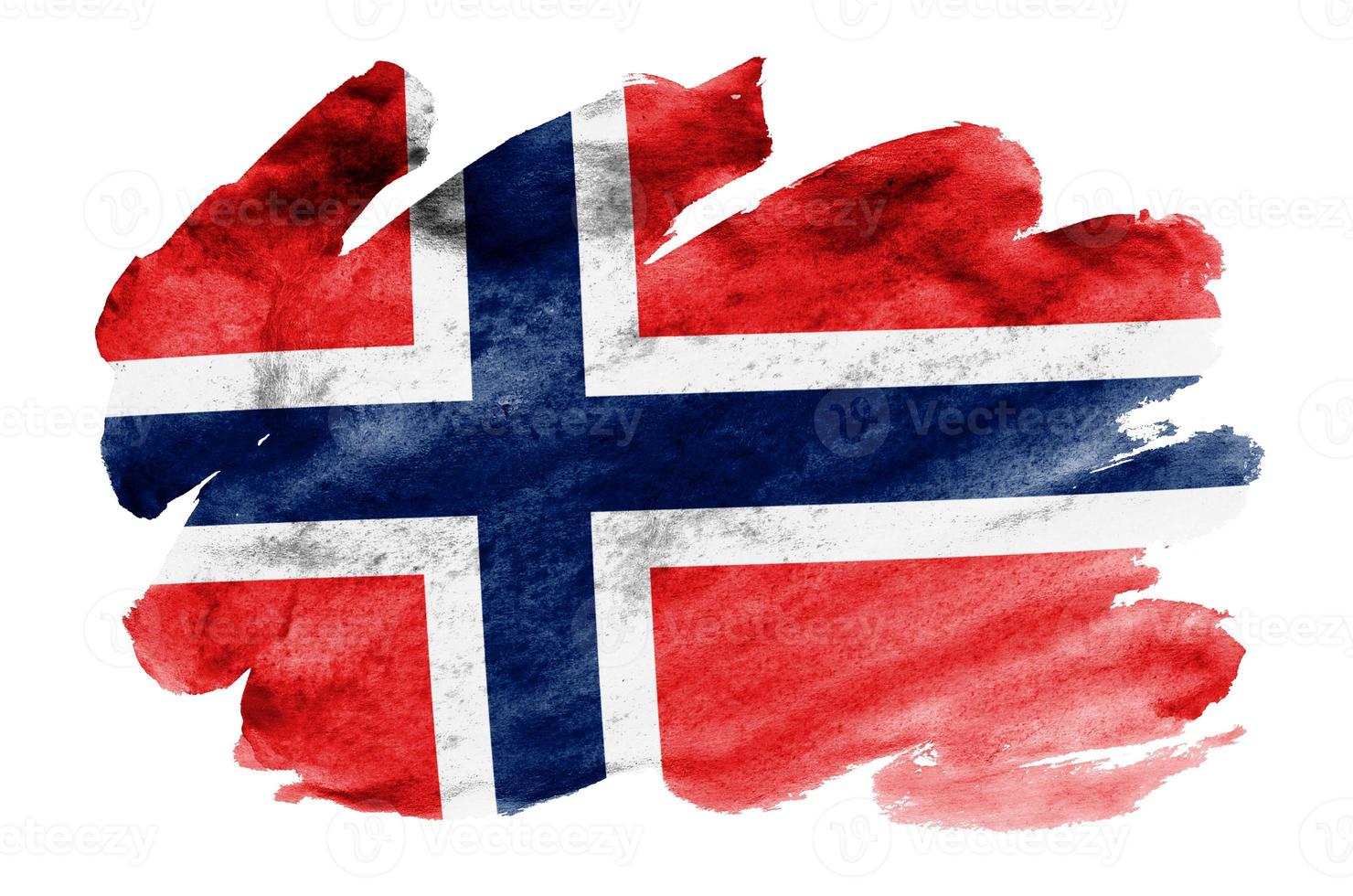 la bandera de noruega se representa en estilo acuarela líquida aislado sobre fondo blanco foto
