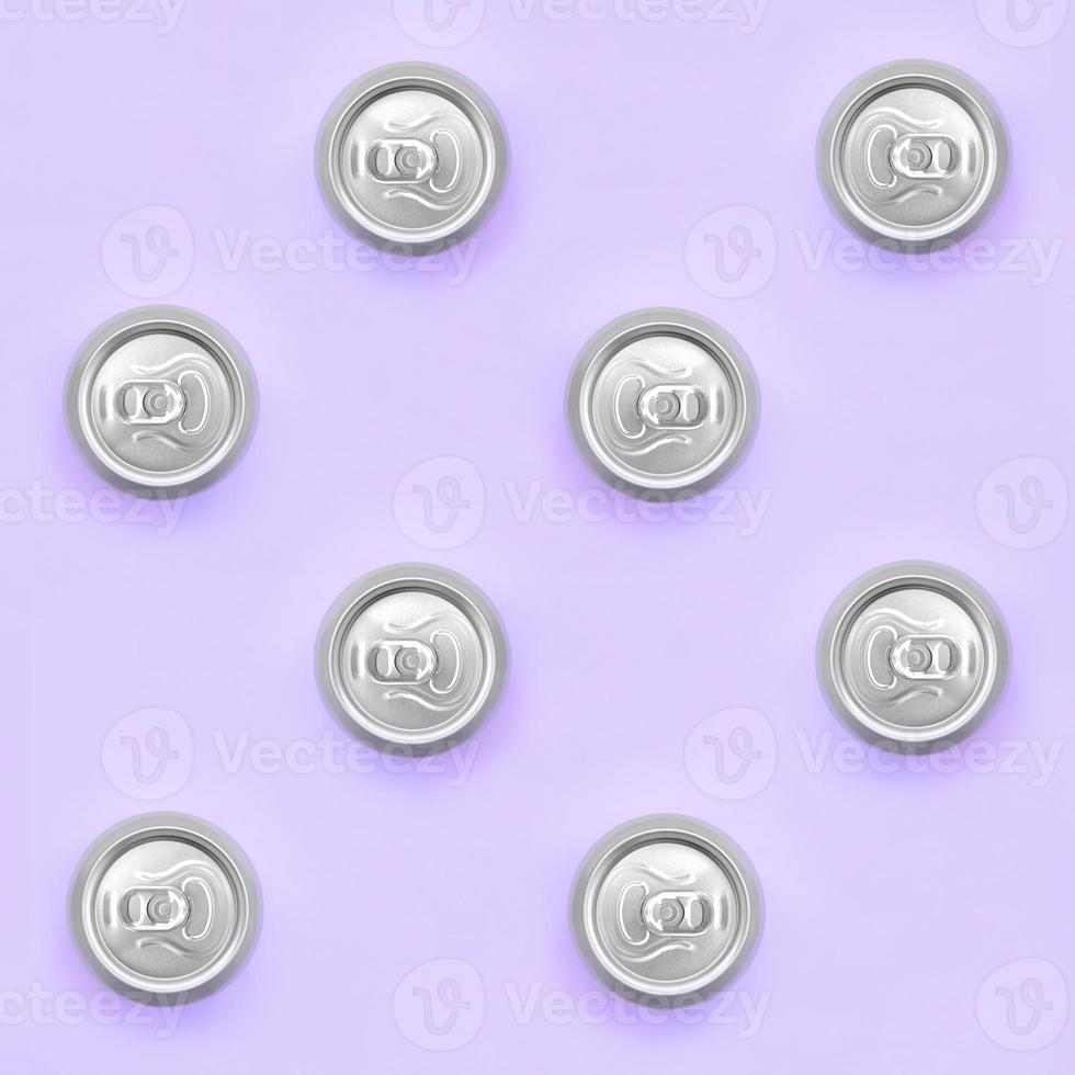 Many metallic beer cans on texture background of fashion pastel violet color paper in minimal concept photo