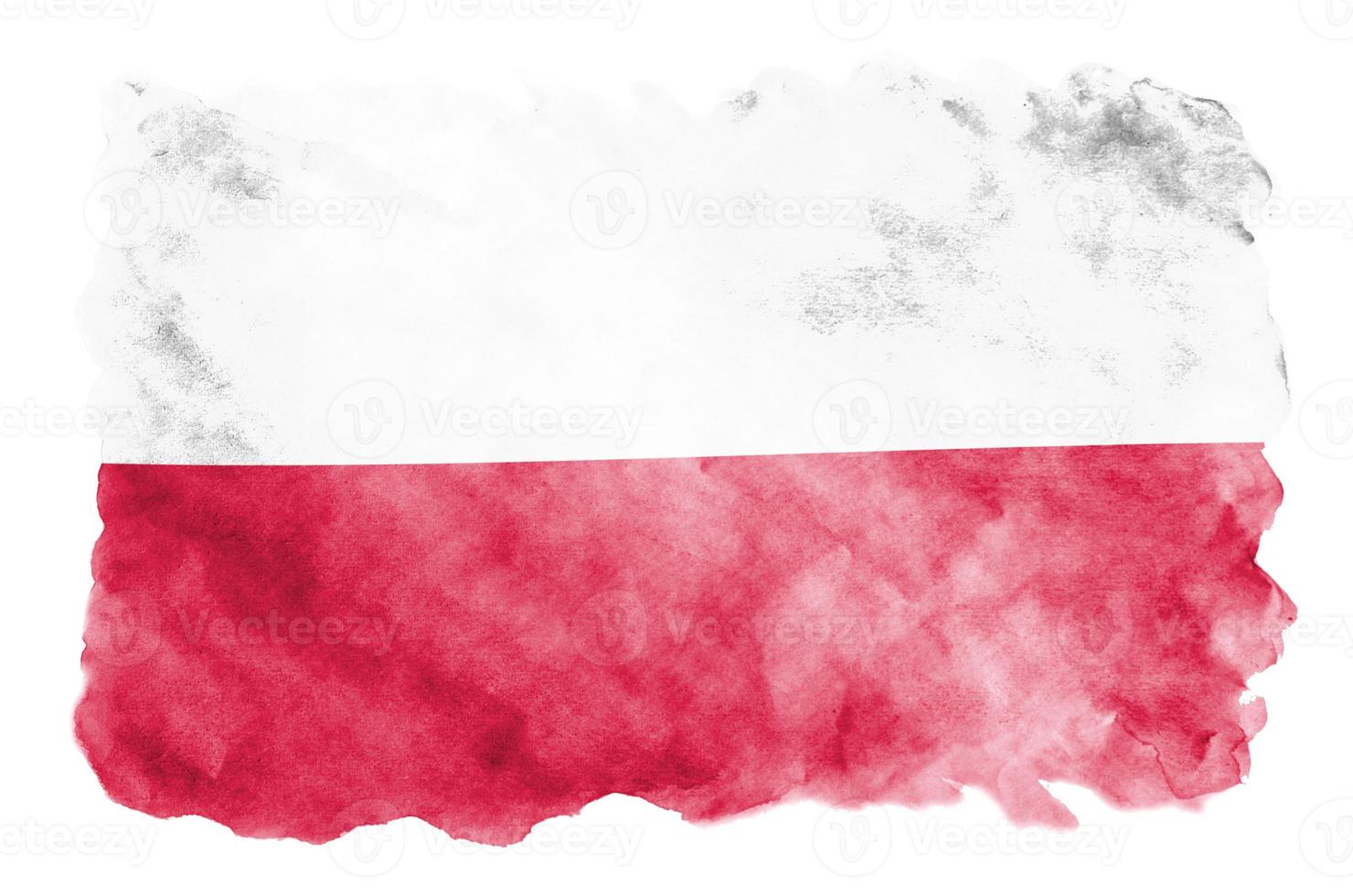 Poland flag is depicted in liquid watercolor style isolated on white background photo
