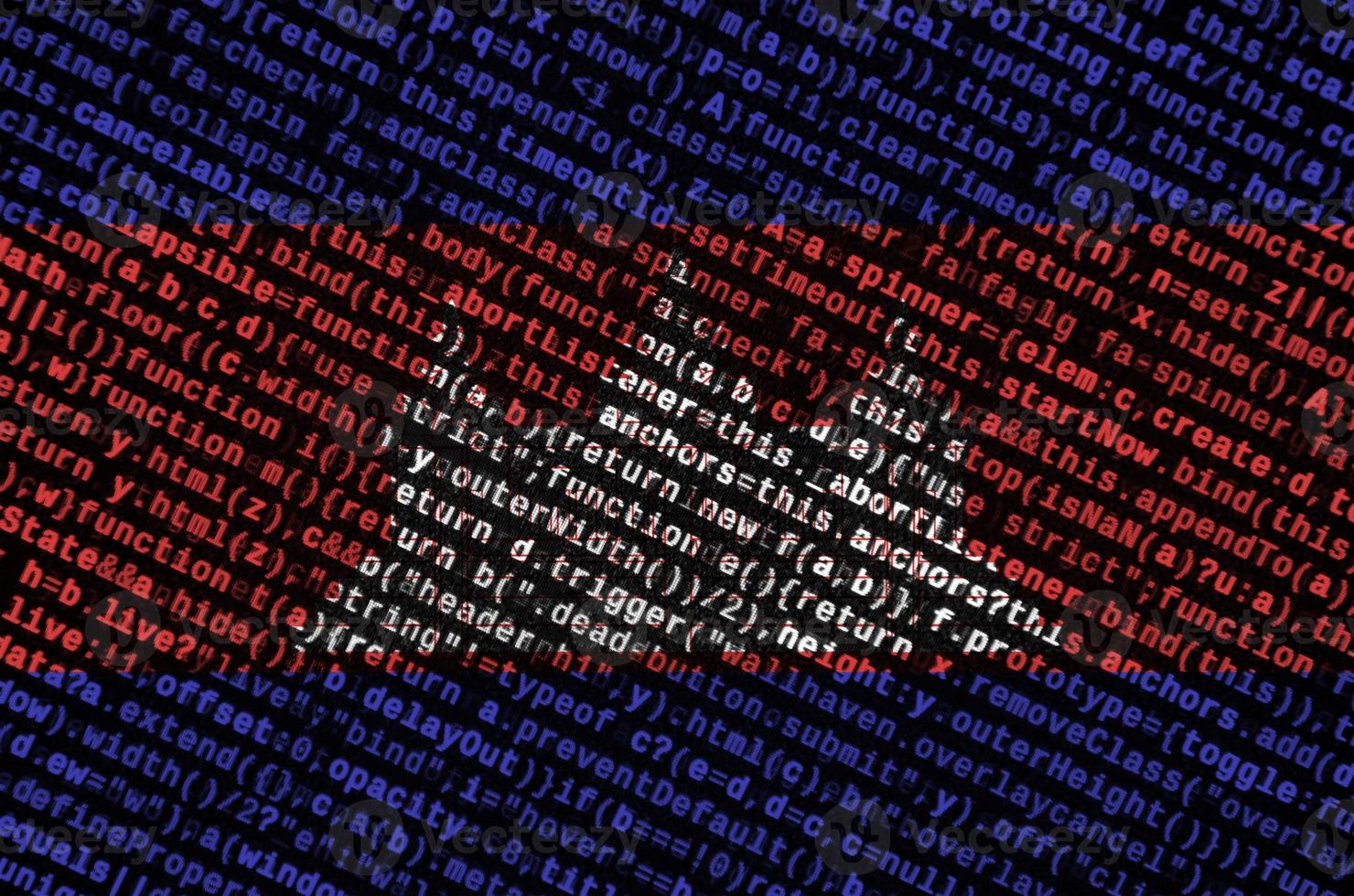 Cambodia flag is depicted on the screen with the program code. The concept of modern technology and site development photo