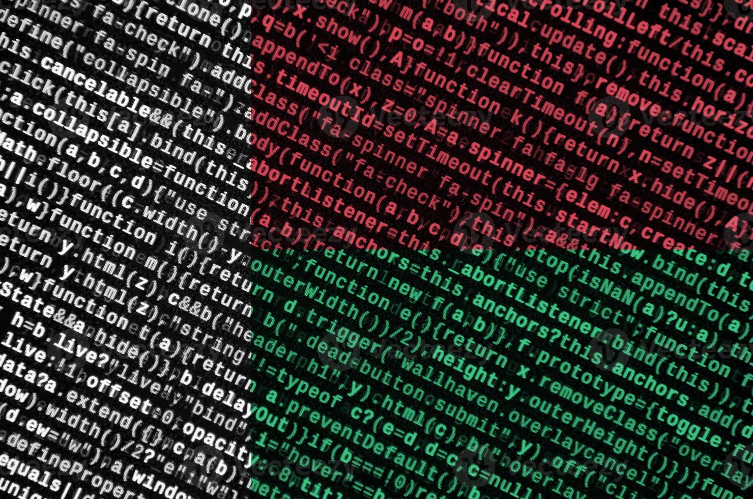 Madagascar flag is depicted on the screen with the program code. The concept of modern technology and site development photo