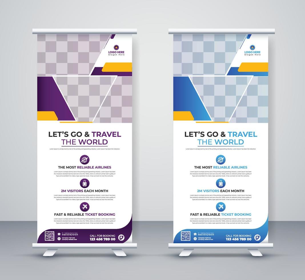 travel agency rollup banner modern tour business corporate company stand and x banner banner design vector