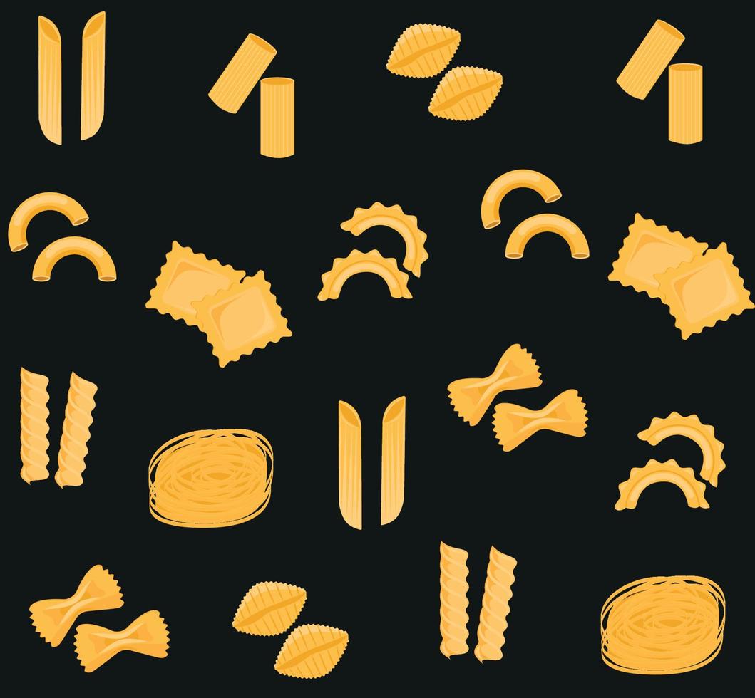 patrón sin costuras de formas tradicionales de pasta. Diferentes tipos de macarrones. ilustración vectorial vector