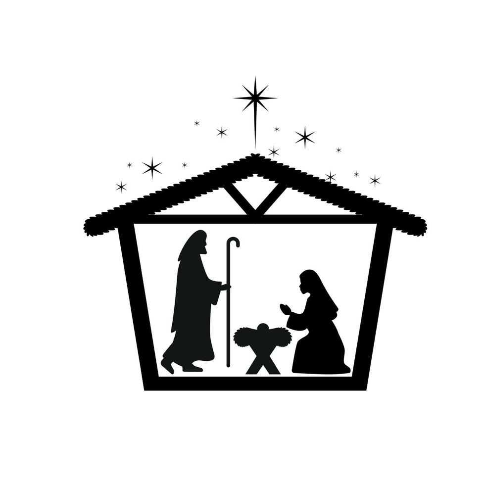 Christmas nativity scene with baby Jesus, Mary and Joseph in the manger.Traditional christian christmas story. Vector illustration for children. eps 10
