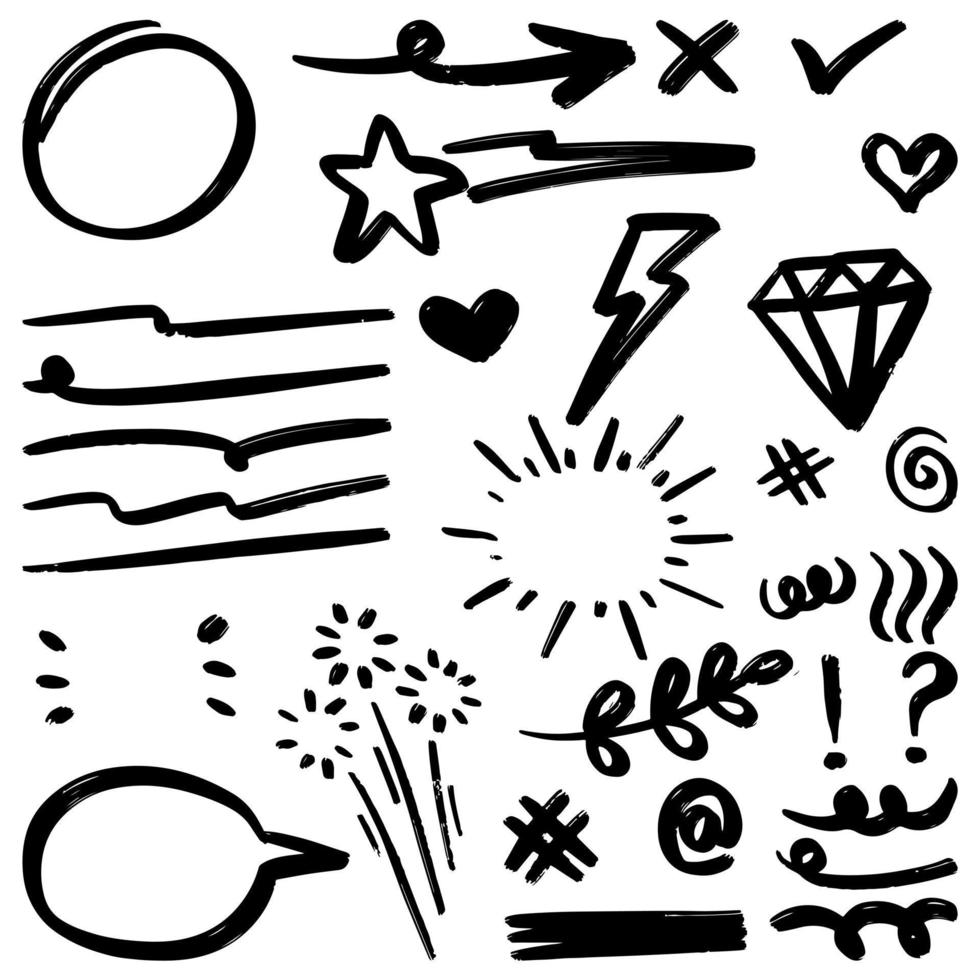 set of Hand drawn doodle elements for concept design isolated on white background. vector illustration.