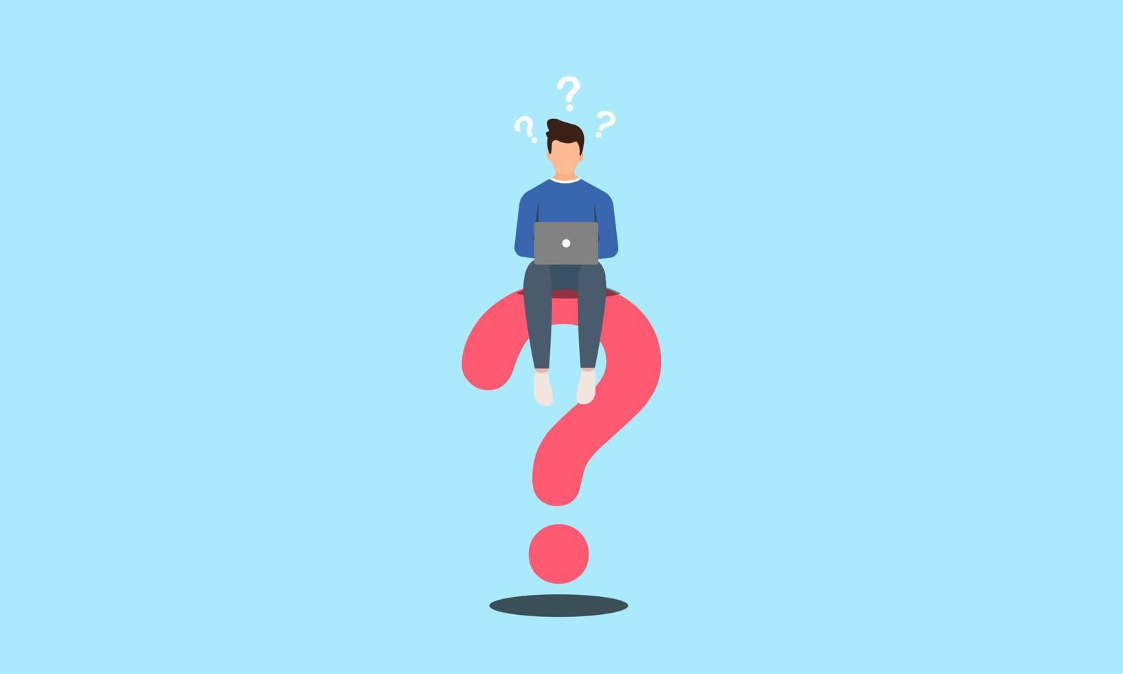 Man sitting on question mark The concept of work must always have problems to be solved. vector