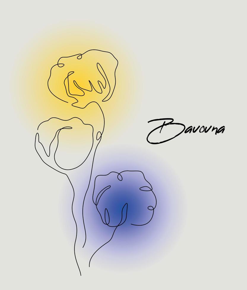bavovna - flores de algodón con colores azul y amarillo. algodón - símbolo de ucrania. ilustración vectorial bavovna, significa algodón y simboliza la resistencia ucraniana en la guerra con rusia. vector