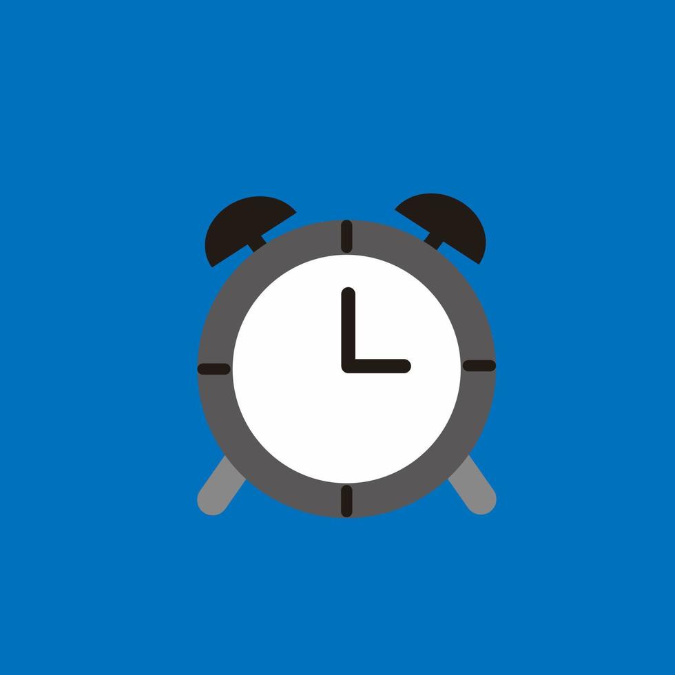 Alarm clock gray icon with shadow isolated on blue background in flat style. Vector illustration