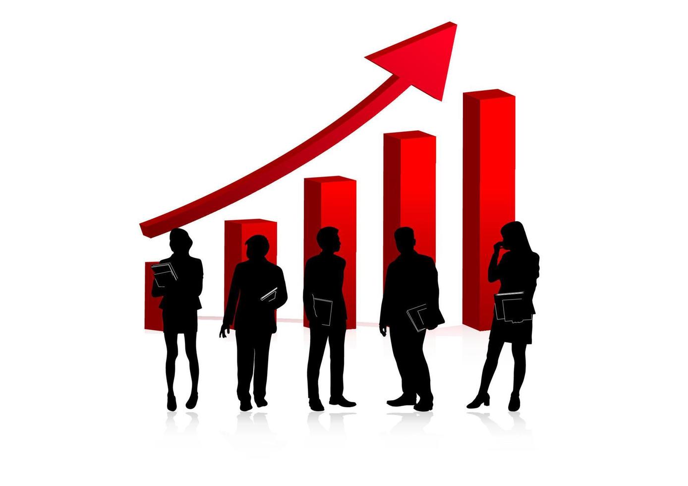 gente de negocios con gráfico rojo flecha arriba fondo blanco ilustración vectorial vector