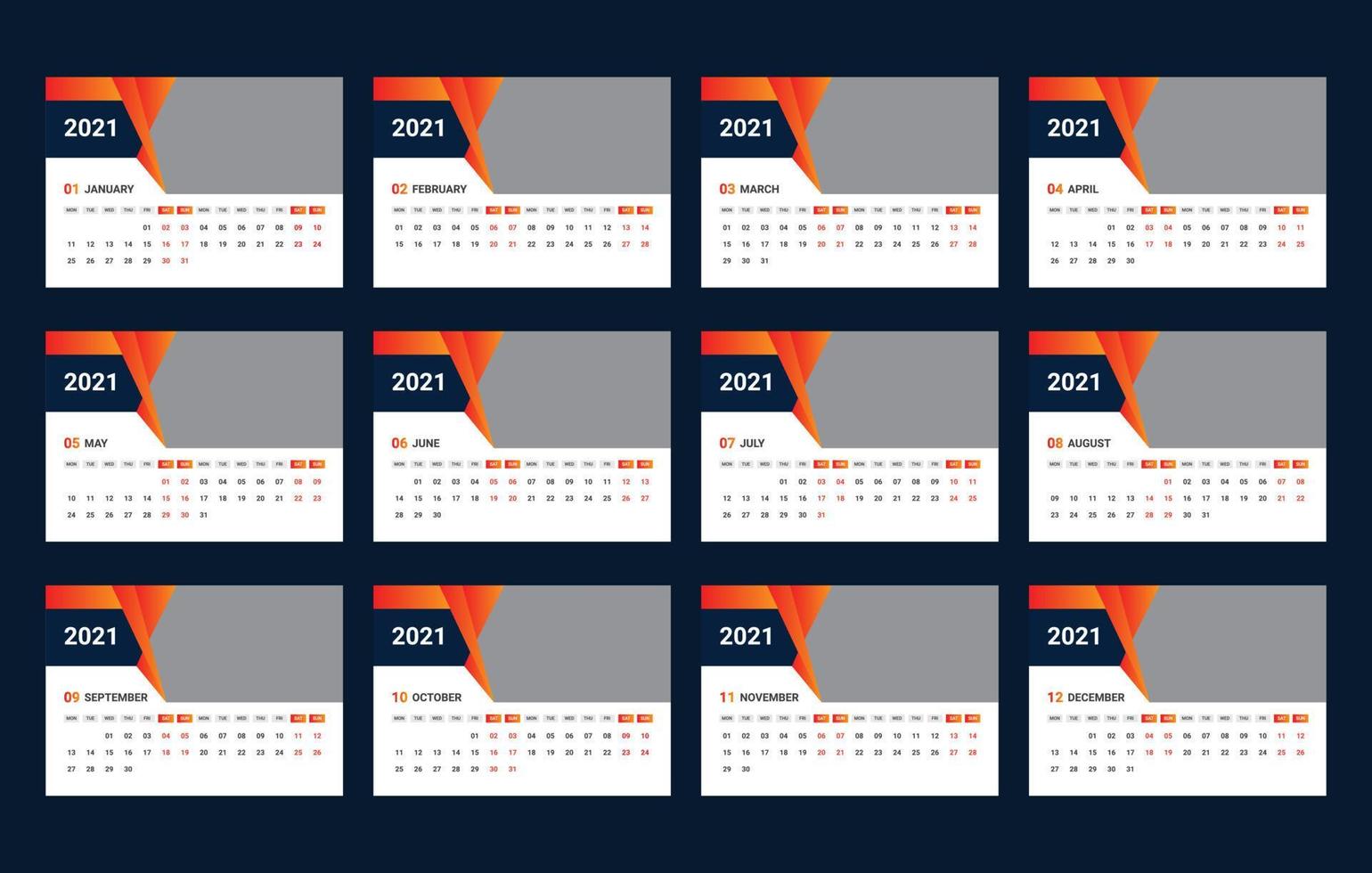 plantilla de calendario de escritorio 2021 vector