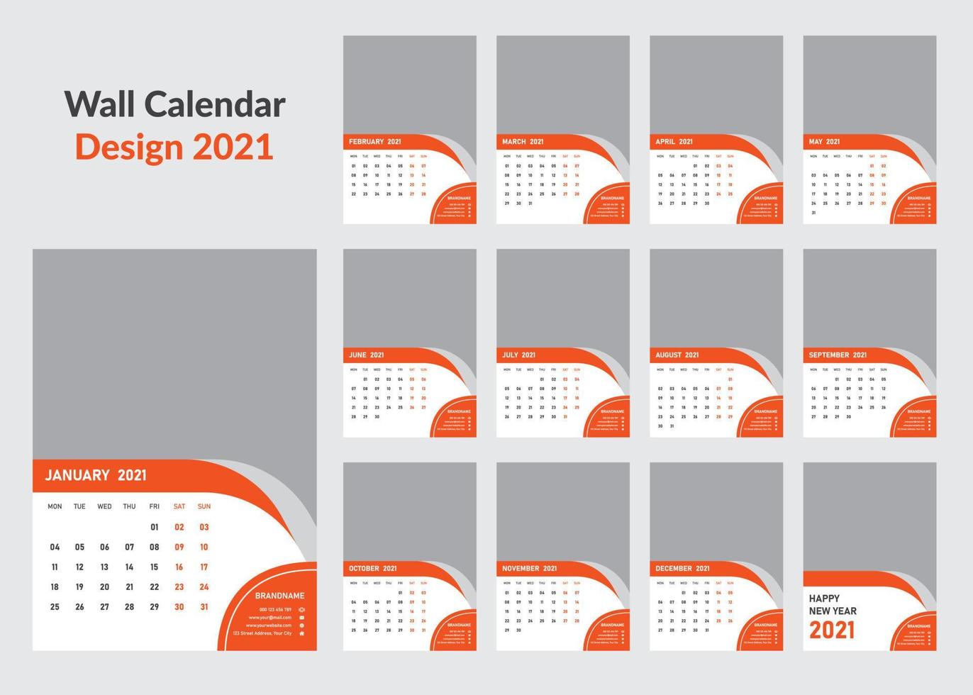 plantilla de calendario de pared 2021 vector