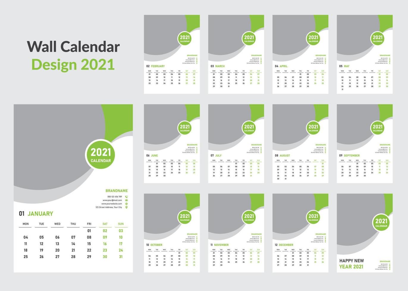 Wall Calendar 2021 Template vector