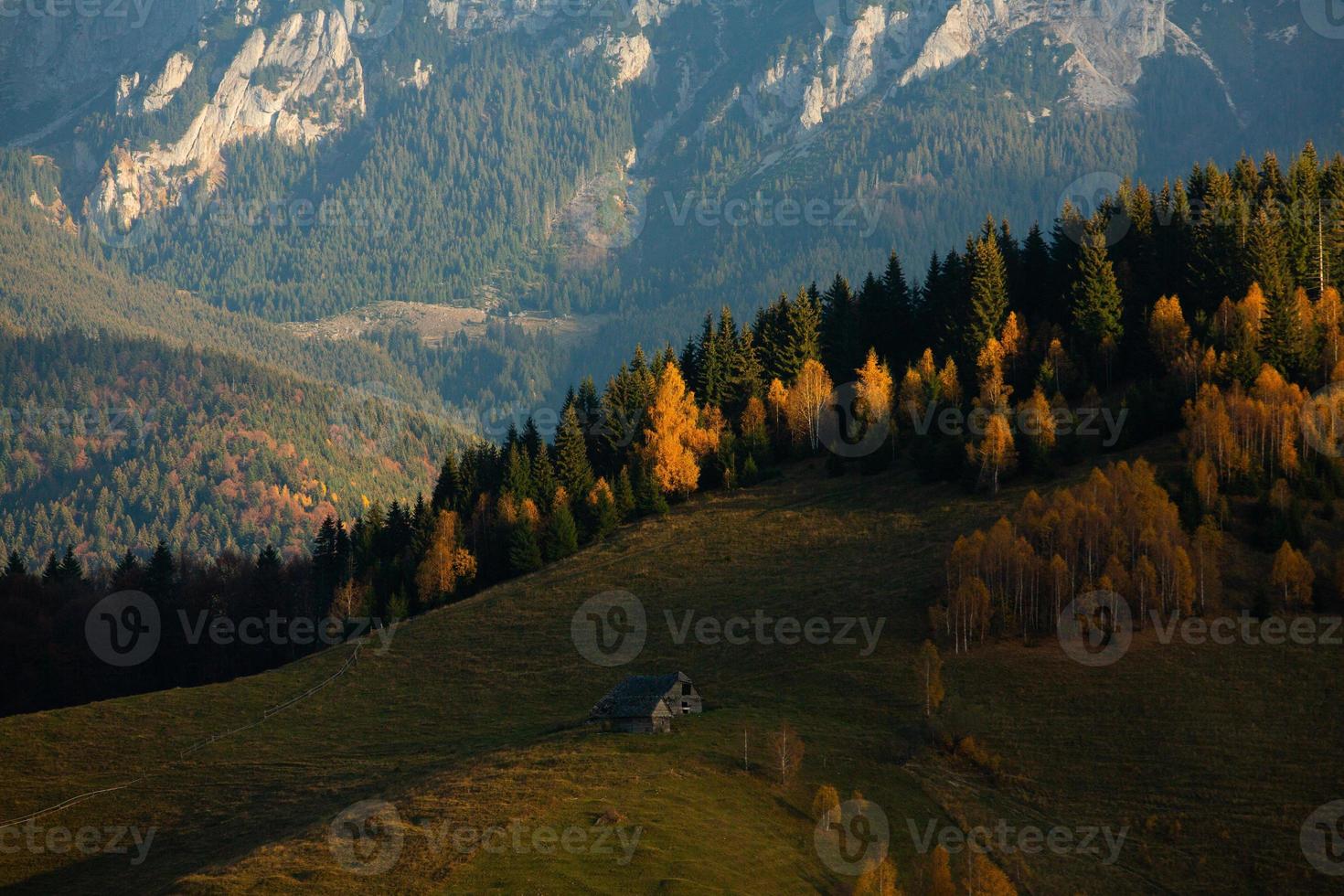 A charming mountain landscape in the Bucegi mountains, Carpathians, Romania. Autumn nature in Moeciu de Sus, Transylvania photo