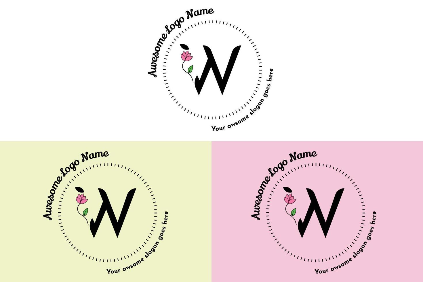 Feminine W Letter logo, modern minimalistic and floral badge templates for branding, identity, boutique, salon vector. Simple floral W Letter Logo Design Vector. vector