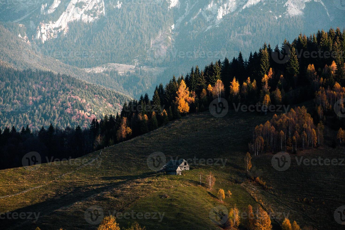 A charming mountain landscape in the Bucegi mountains, Carpathians, Romania. Autumn nature in Moeciu de Sus, Transylvania photo