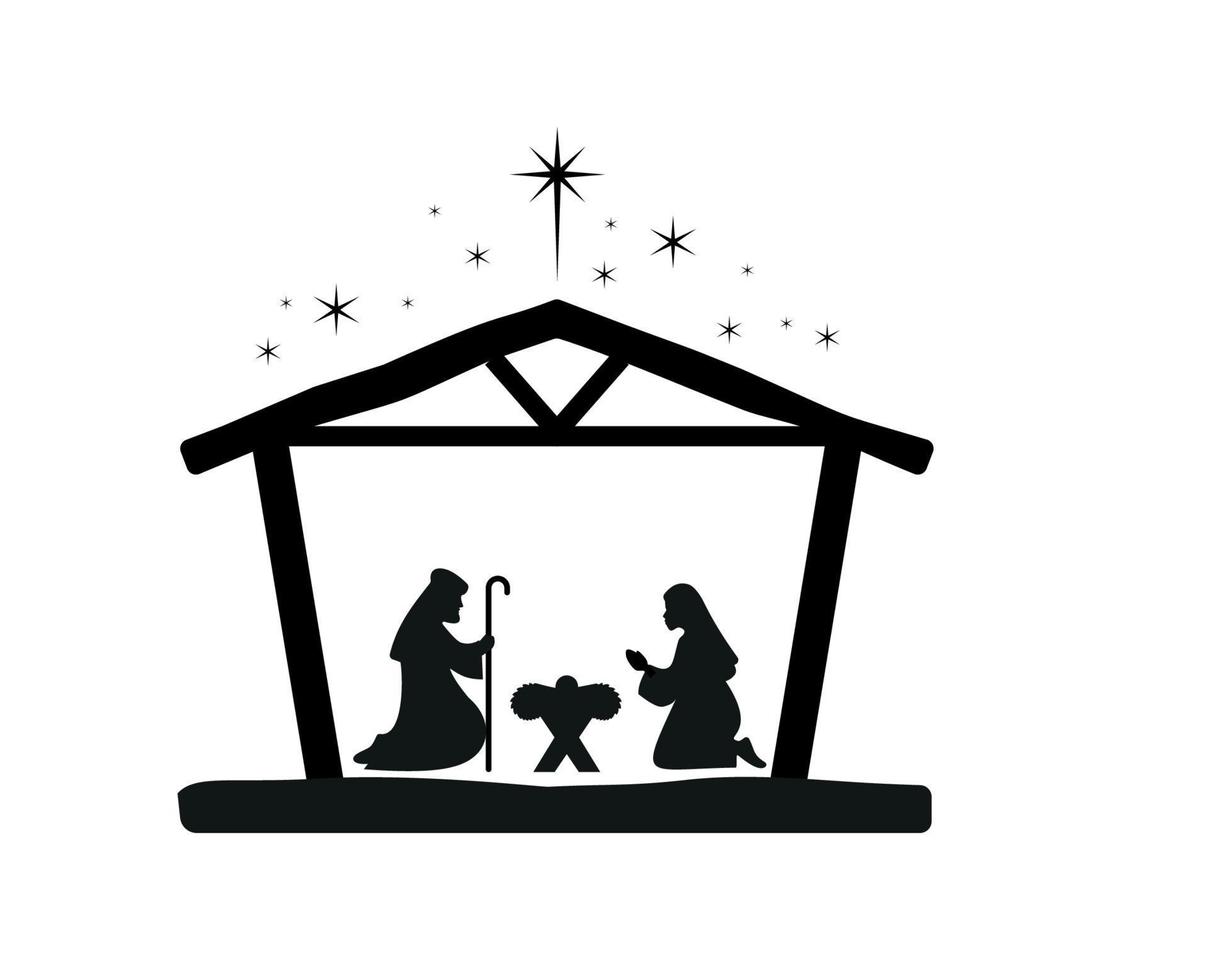 Christmas nativity scene with baby Jesus, Mary and Joseph in the manger.Traditional christian christmas story. Vector illustration for children. eps 10