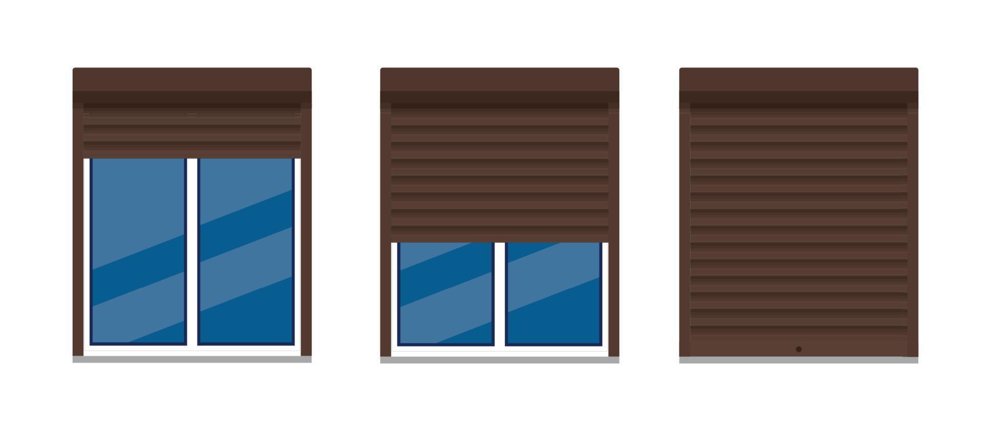 Window with rolling shutters vector flat design.