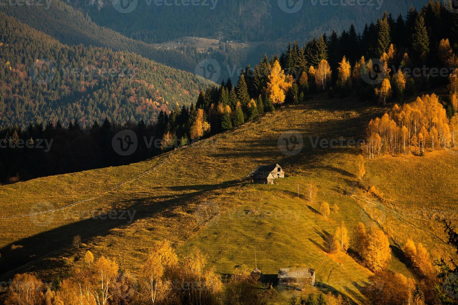 A charming mountain landscape in the Bucegi mountains, Carpathians, Romania. Autumn nature in Moeciu de Sus, Transylvania photo