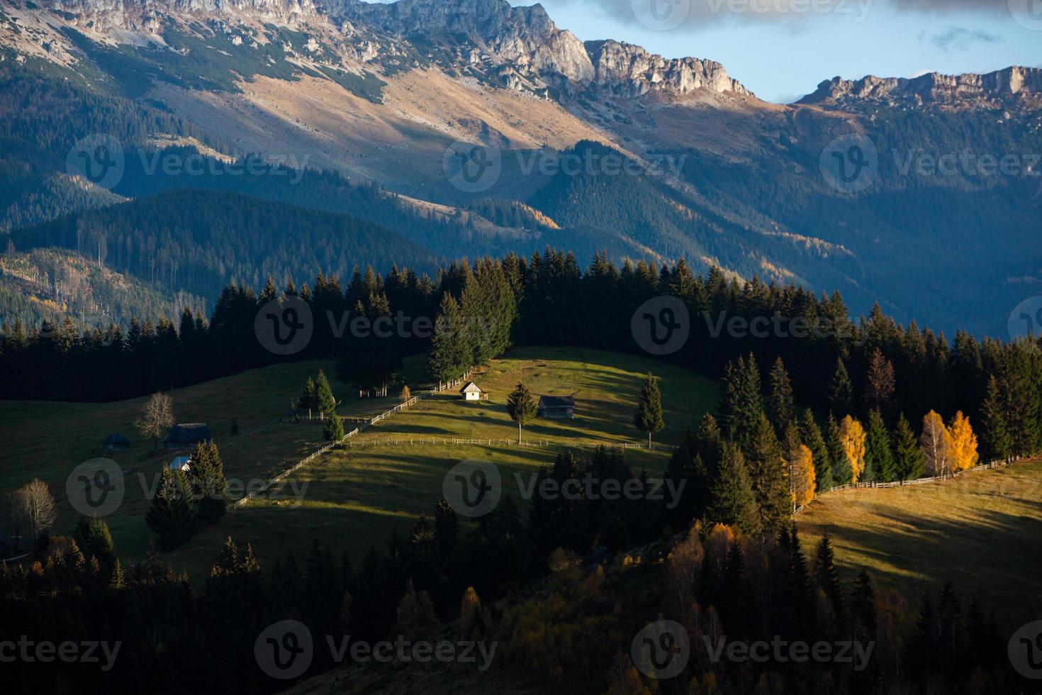 A charming mountain landscape in the Bucegi mountains, Carpathians, Romania. Autumn nature in Moeciu de Sus, Transylvania photo