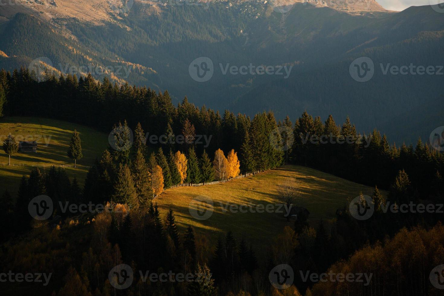 A charming mountain landscape in the Bucegi mountains, Carpathians, Romania. Autumn nature in Moeciu de Sus, Transylvania photo