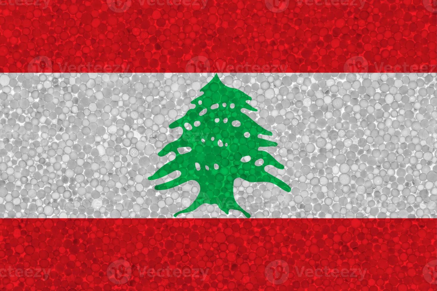 Flag of Lebanon on styrofoam texture photo