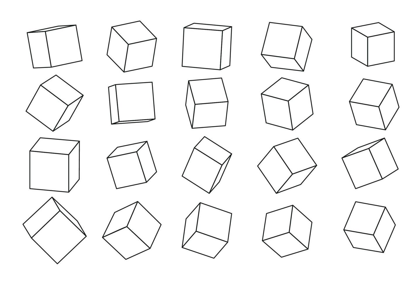 A set of cube icons with a perspective 3d cube model with a shadow. Vector illustration. Isolated on a transparent background