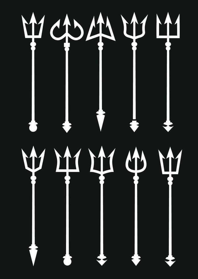 Set of devil trident collection of red different shapes satan's trident carnival party accessory vector illustration on white background