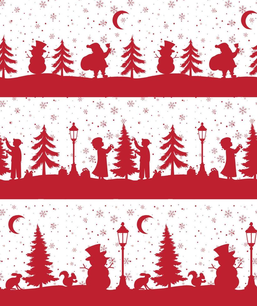 Christmas seamless pattern. Snow winter landscape with deer. Merry christmas greeting card. vector