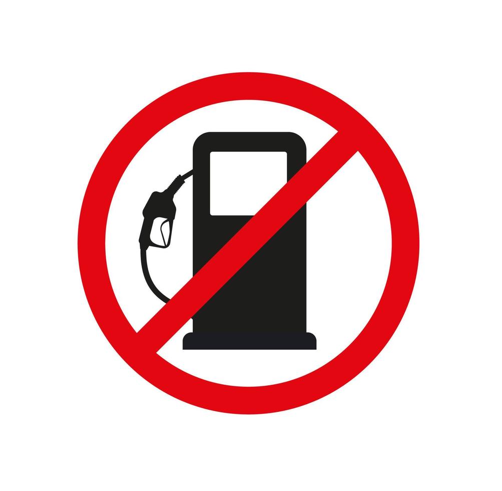 No fuel station or no gas pump sign vector illustration. Red circle board.