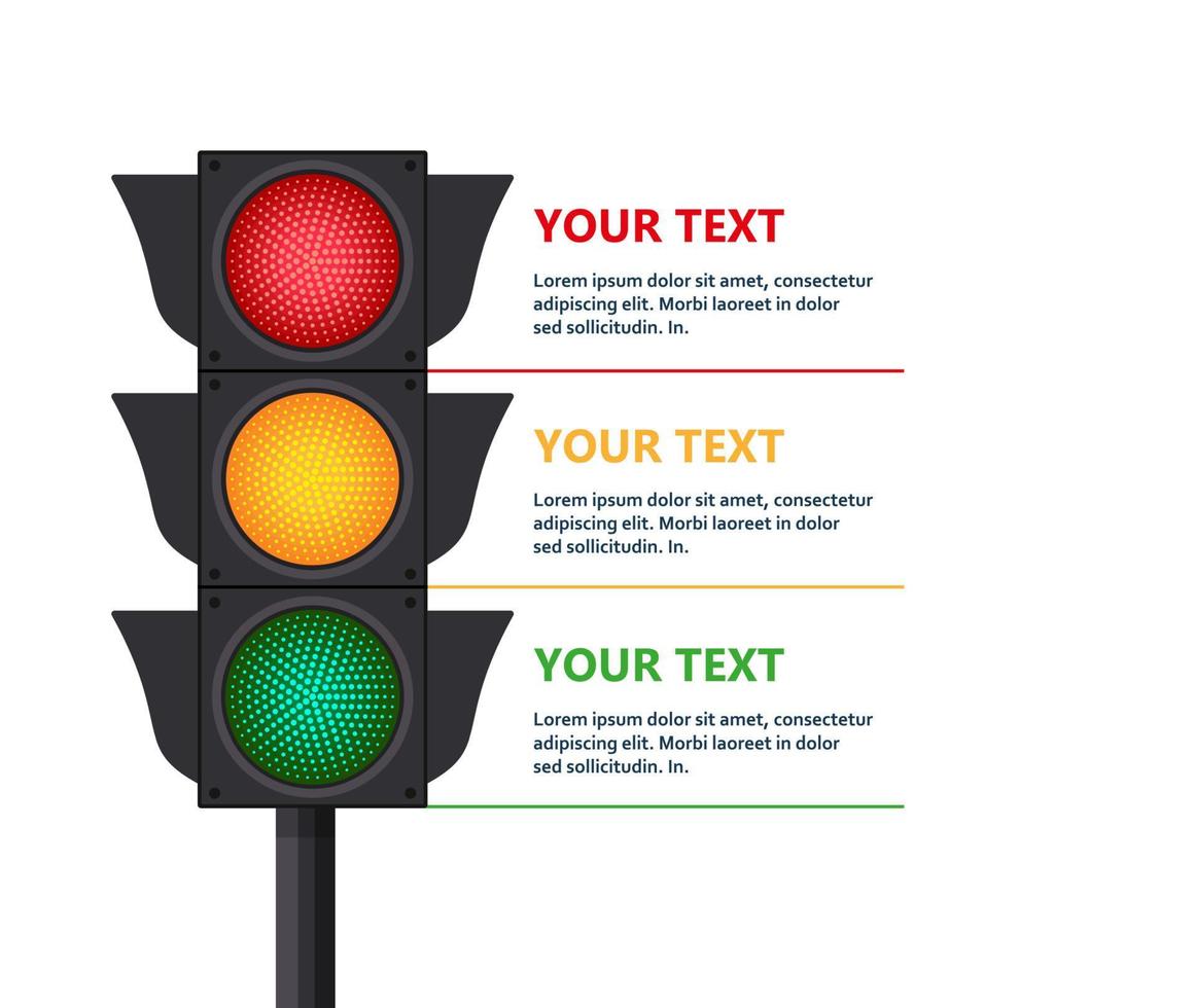 Icons depicting typical horizontal traffic signals with red light above green and yellow in between isolated vector illustration