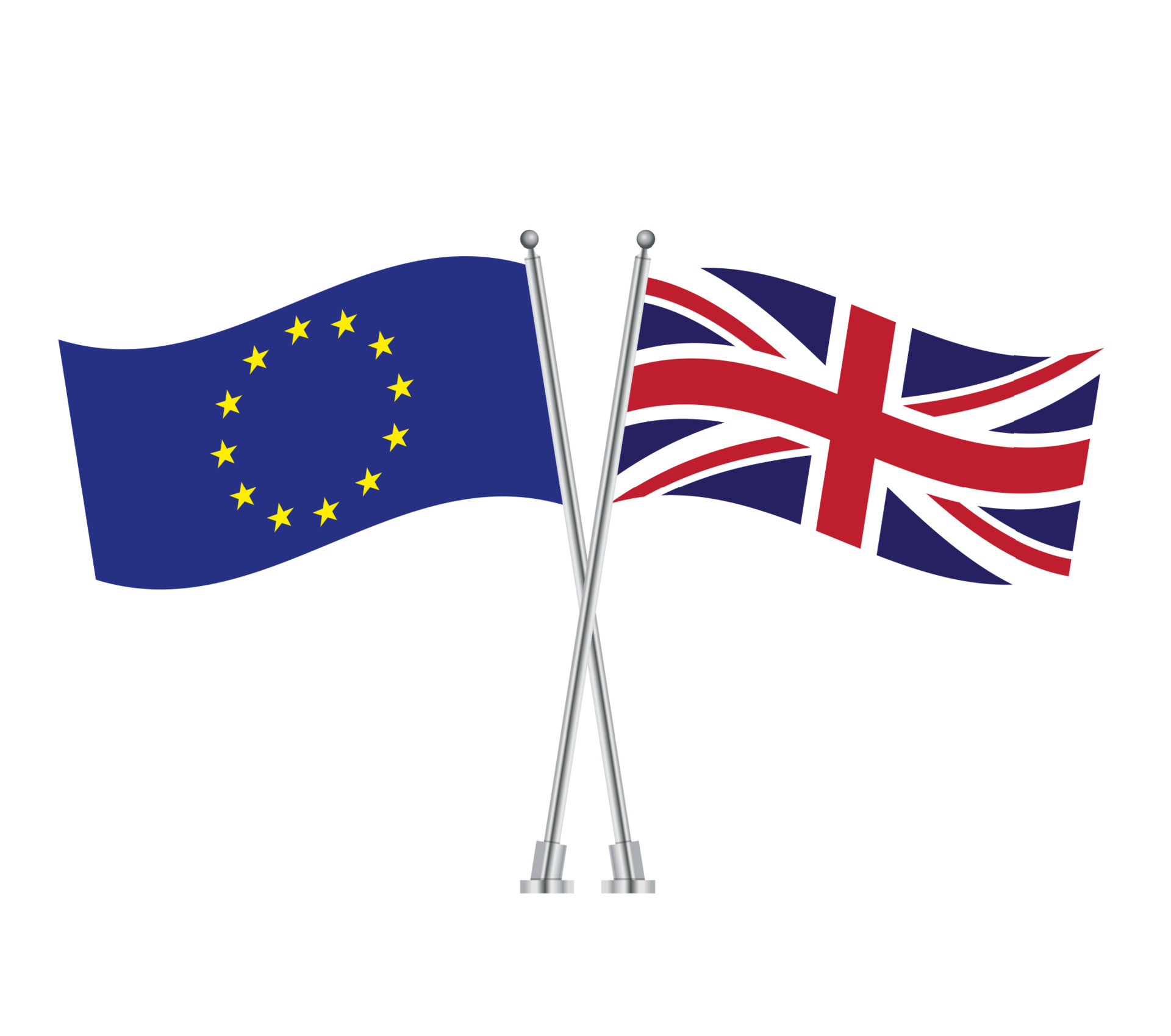 European Union and Britain flags. EU and British flags isolated on