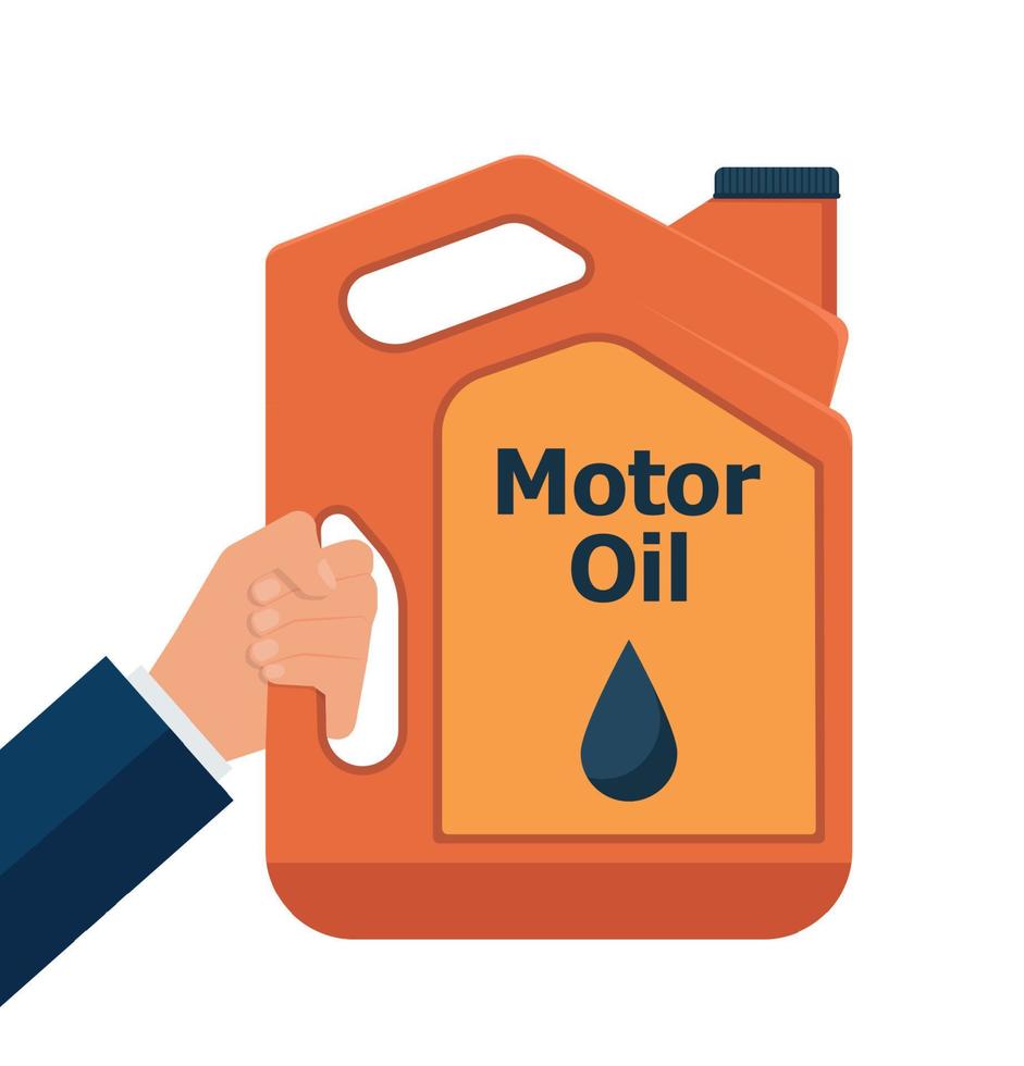 Illustration of replacement motor oil in an internal combustion engine. Picture of motor, engine oil tank, flat style. Service concept and repair. vector