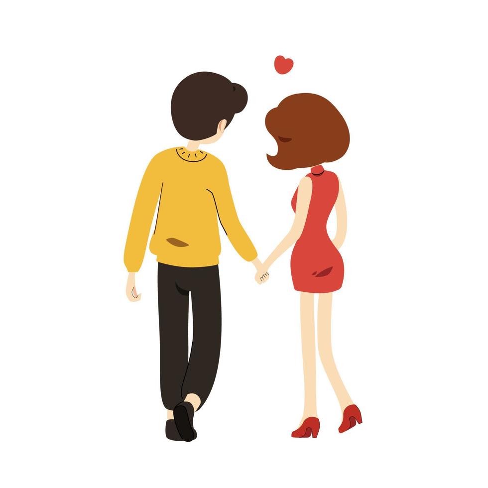 Cute couple feeling in love being together cartoon character flat vector illustration isolated on white background. Happy Valentin's Day.