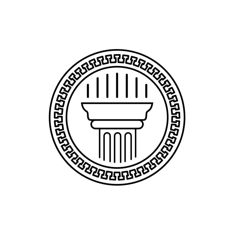 moneda antigua griega con vector de diseño de logotipo de columna de pilar