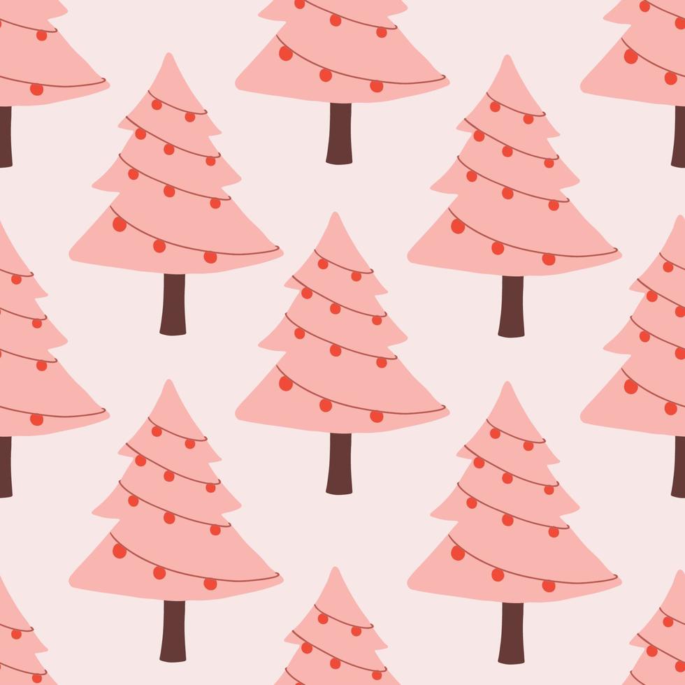 Christmas tree hand drawn pattern seamless background. design for template, poster, wrapping paper etc. vector