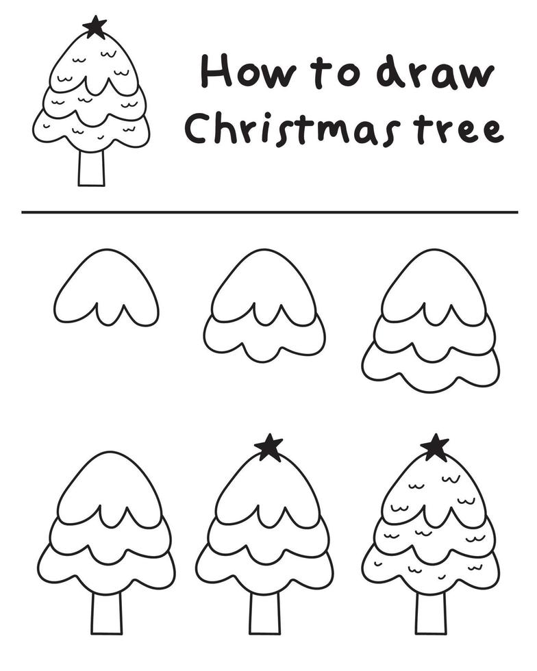 How to draw doodle tree hand-drawn for Christmas vector