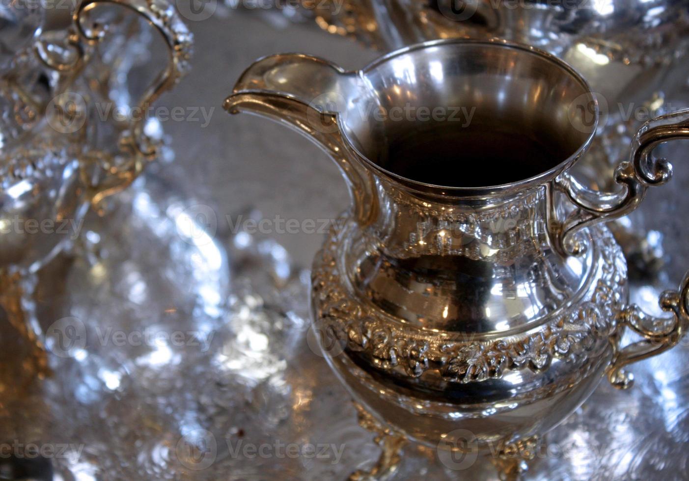 Antique Silver Creamer on Tray photo