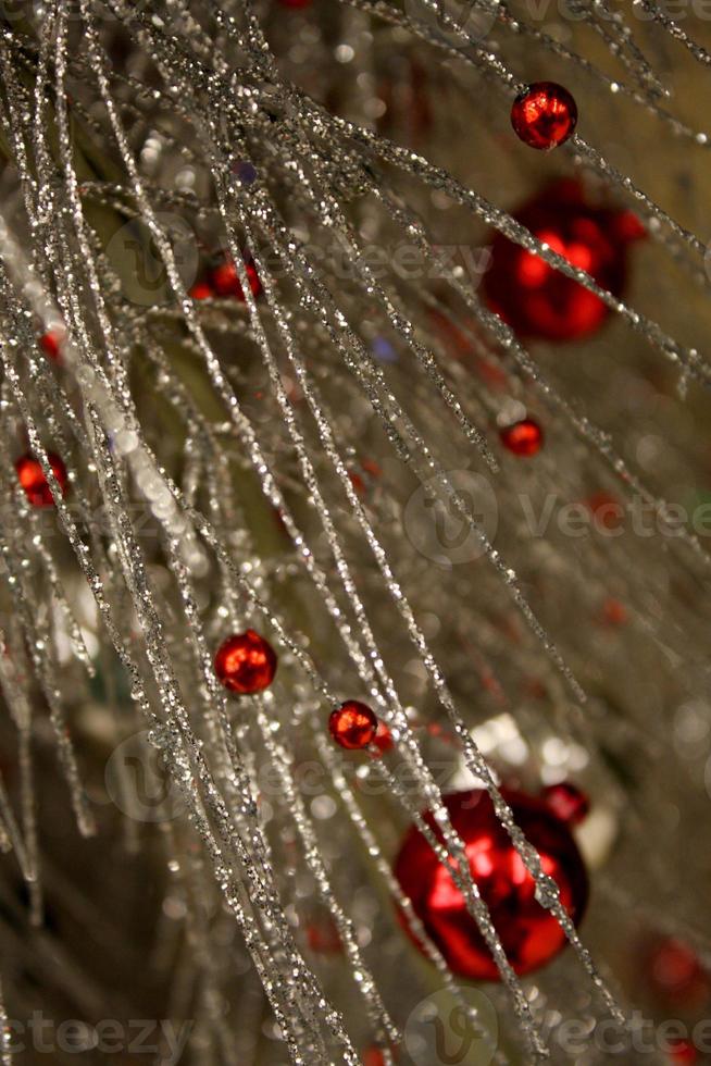 Stunning Spray of Metallic Silver and Red Christmas Ball Ornaments photo