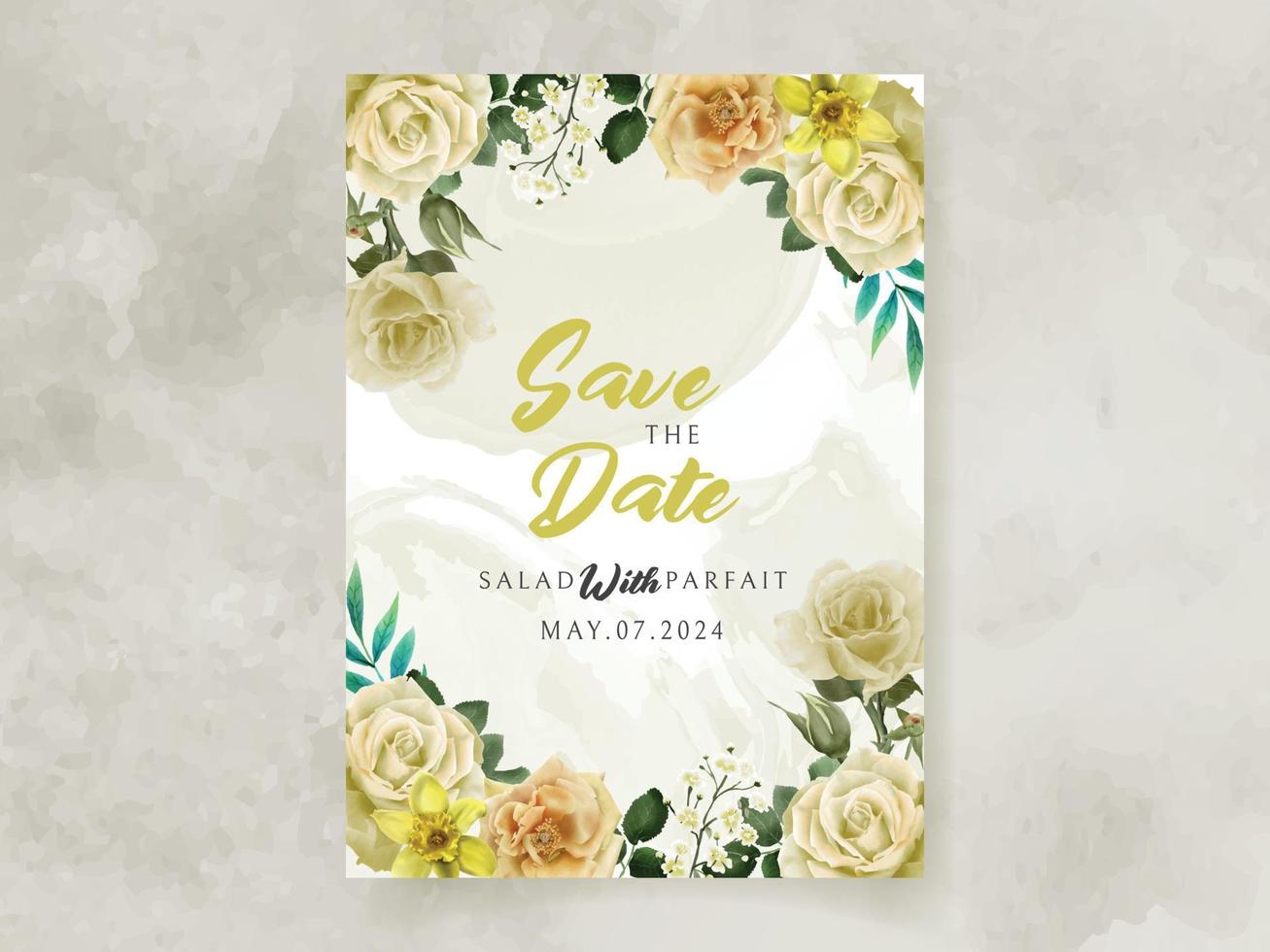 tarjeta de invitación de boda con ilustración de flores amarillas vector